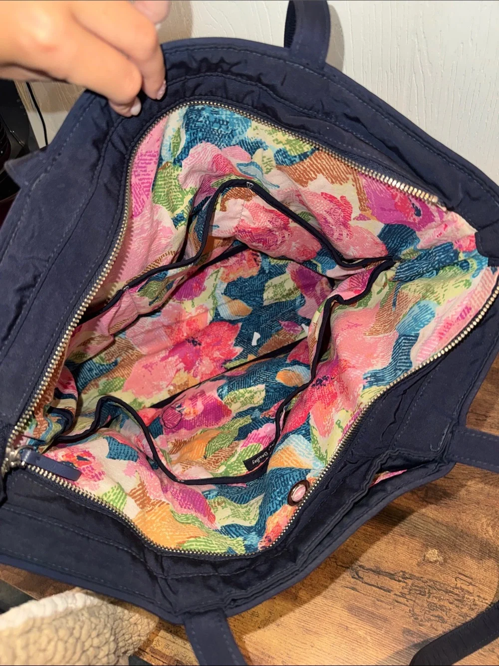 Vera Bradley Black Tote with Pink Floral Stitching